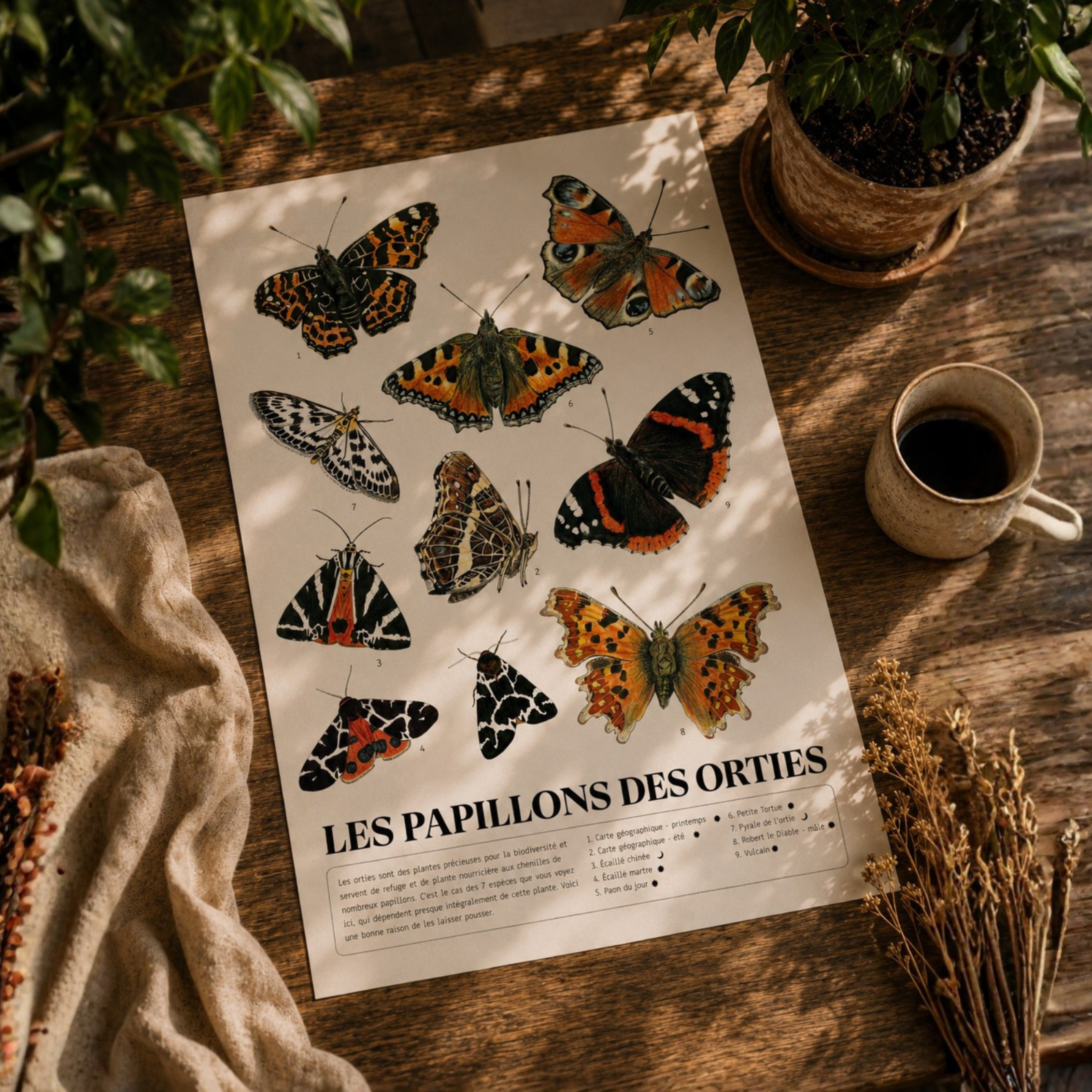 Les Papillons des Orties — Affiche naturaliste illustrée